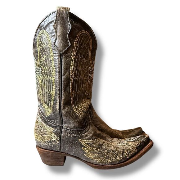 Corral Western Boots Teens Distressed Brown Angel Wing Embroidered Sz 5T - Picture 5 of 9